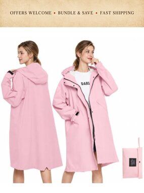 Long Waterproof Hooded Raincoat Lightweight Packable Rain Jacket